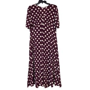 Finery Purple Cheryl Bordeaux Polka Dot Midi Dress Womens 14
